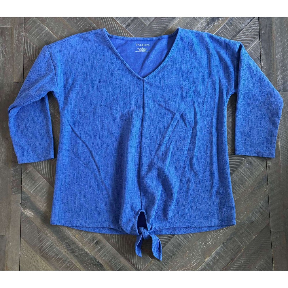 Talbots Royal Blue Tie-Front Slub Knit Top | V-Neck | Size M